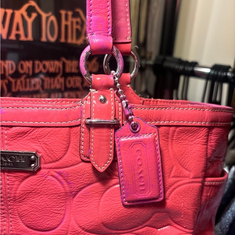Coach Pink Embossed Leather Tote - Picture 4 of 6